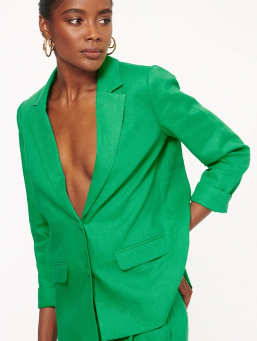 EUC Cami NYC Owen Linen Blazer in Palm Green